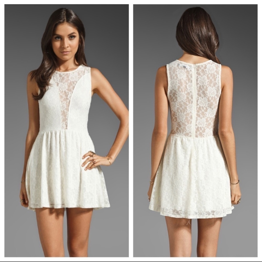 For Love & Lemons Lulu Fit & Flare Mini Dress Sheer Long Sleeve Floral Medium